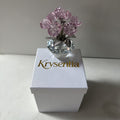 Krysentia Pink Crystal Rose Flower Figurine Decor,  Handcrafted Sparkle Crystal Bouquet with Diamond-Cut K9 Crystal Vase Base, Romantic Tabletop Ornament for Home Bedroom Office