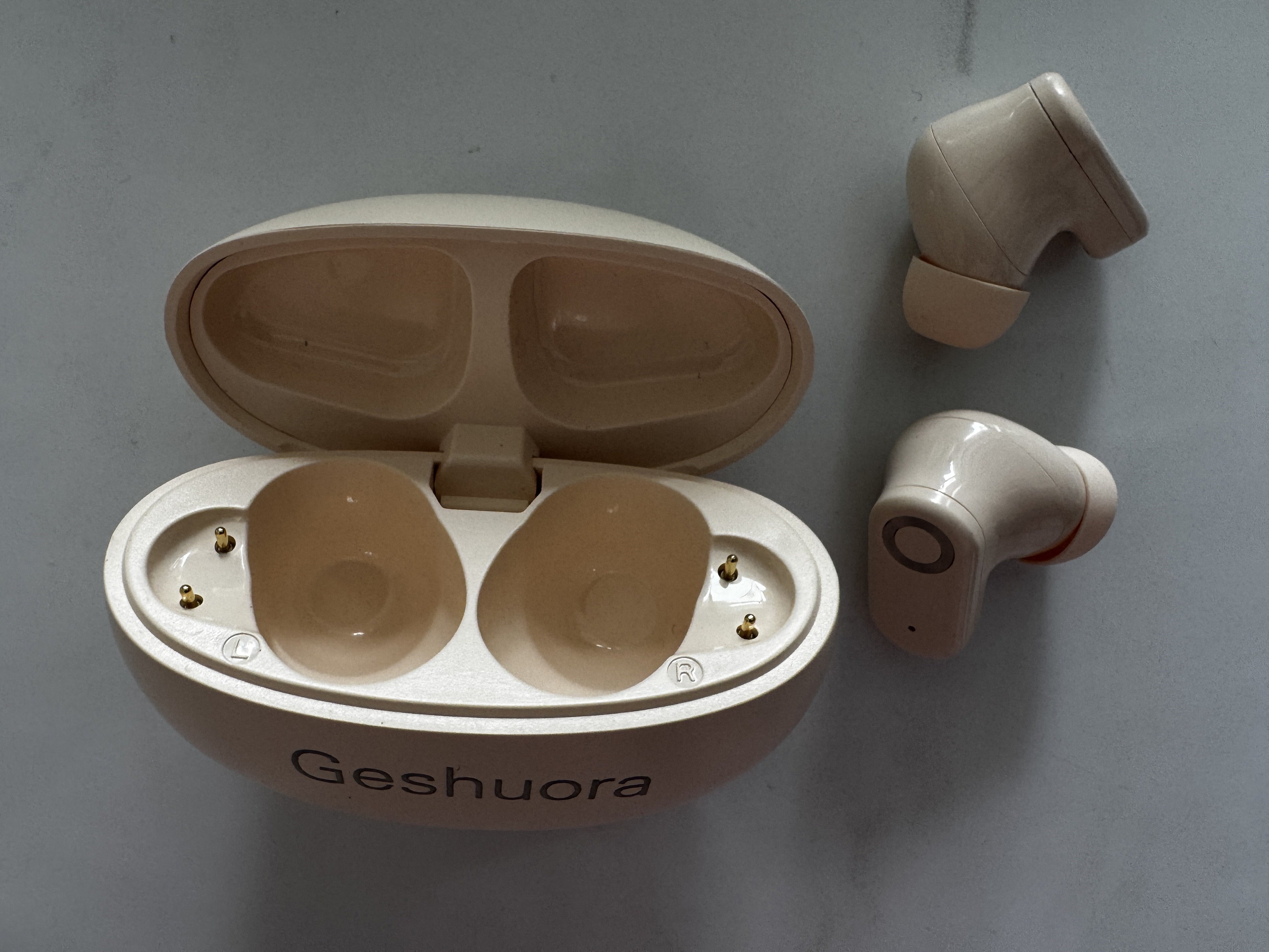 Geshuora Wireless headphones  Beige 5.4 chip  Dolby surround  ENC call noise reduction  &  Long-lasting battery life