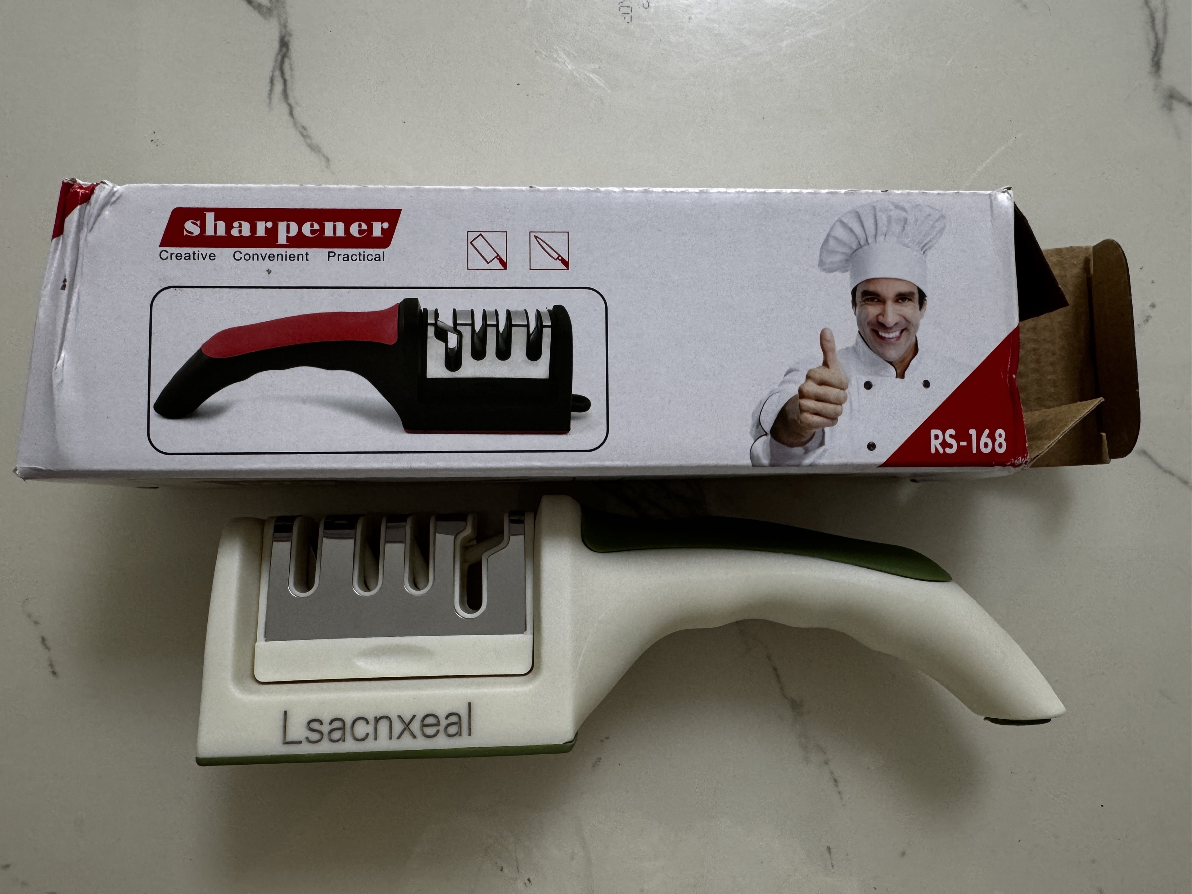 Lsacnxeal  Knife sharpeners,5-in-1 Knife Sharpener 4 Stage with Cut-Resistant Glove, Quickly Sharpens & Restores Dull Blades, Easy & Safe for Home Kitchen Use, Fits Most Knives and Scissors, Black+Silver