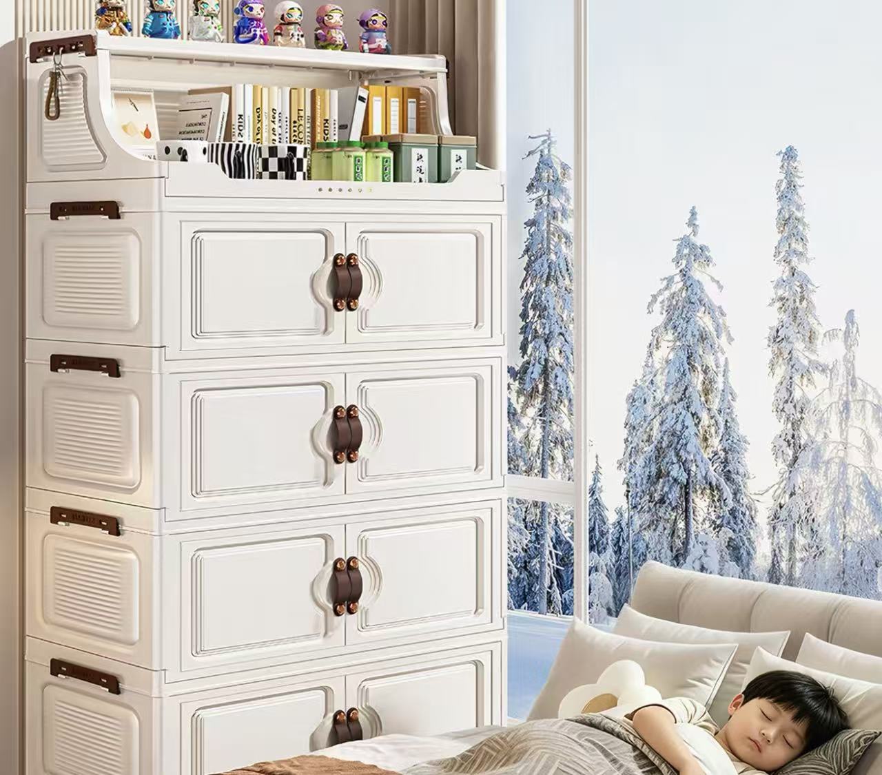 Ebenwood cabinet 40cm wide&ivory white  Four layer storage cabinet Foldable storage cabinet