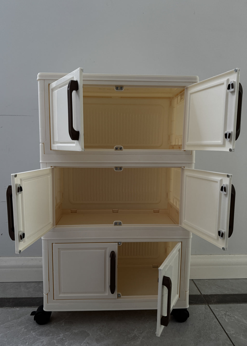 ELIOREN  cabinet 40cm wide&ivory white  3 layer storage cabinet Foldable storage cabinet