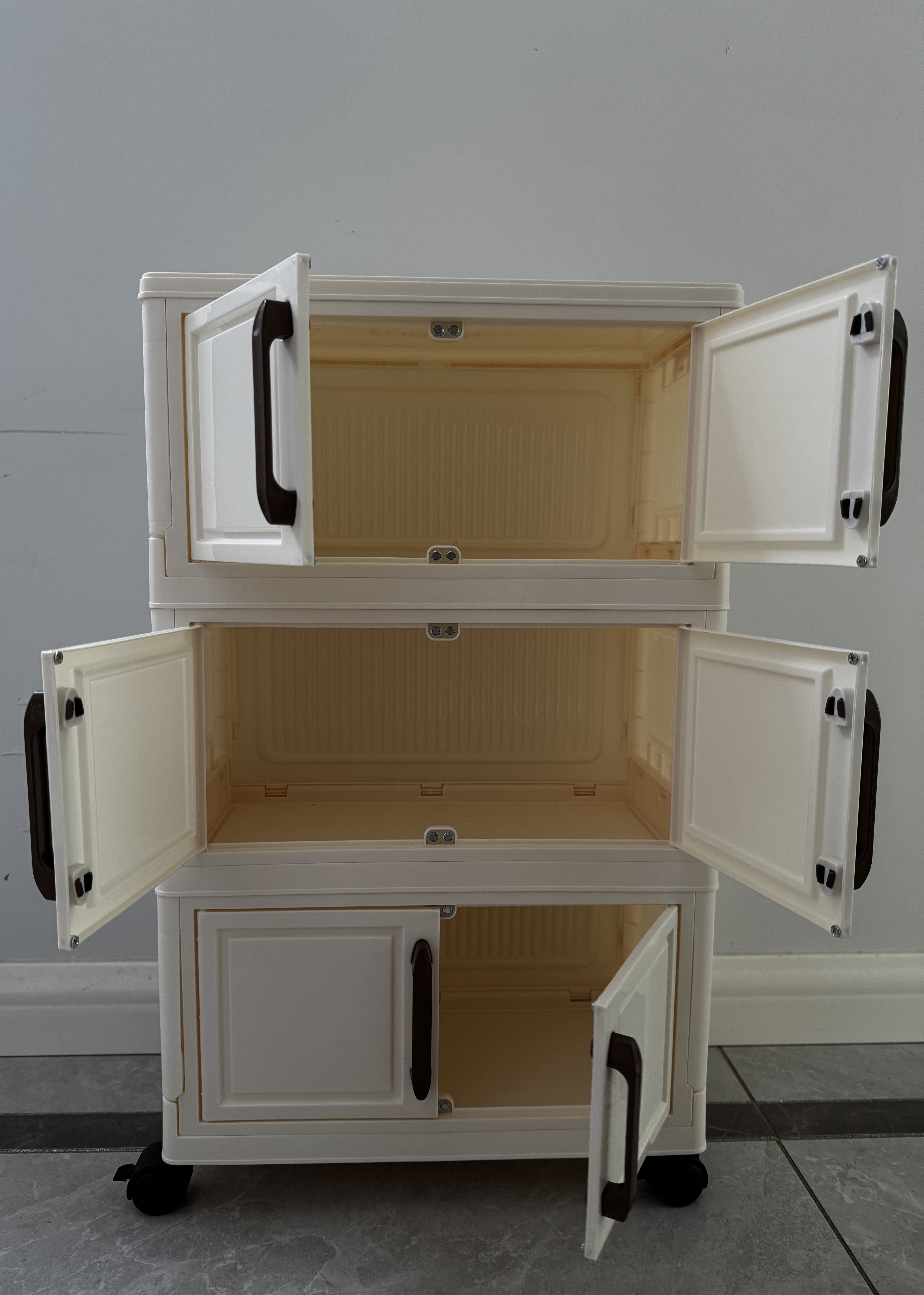 ELIOREN  cabinet 40cm wide&ivory white  3 layer storage cabinet Foldable storage cabinet