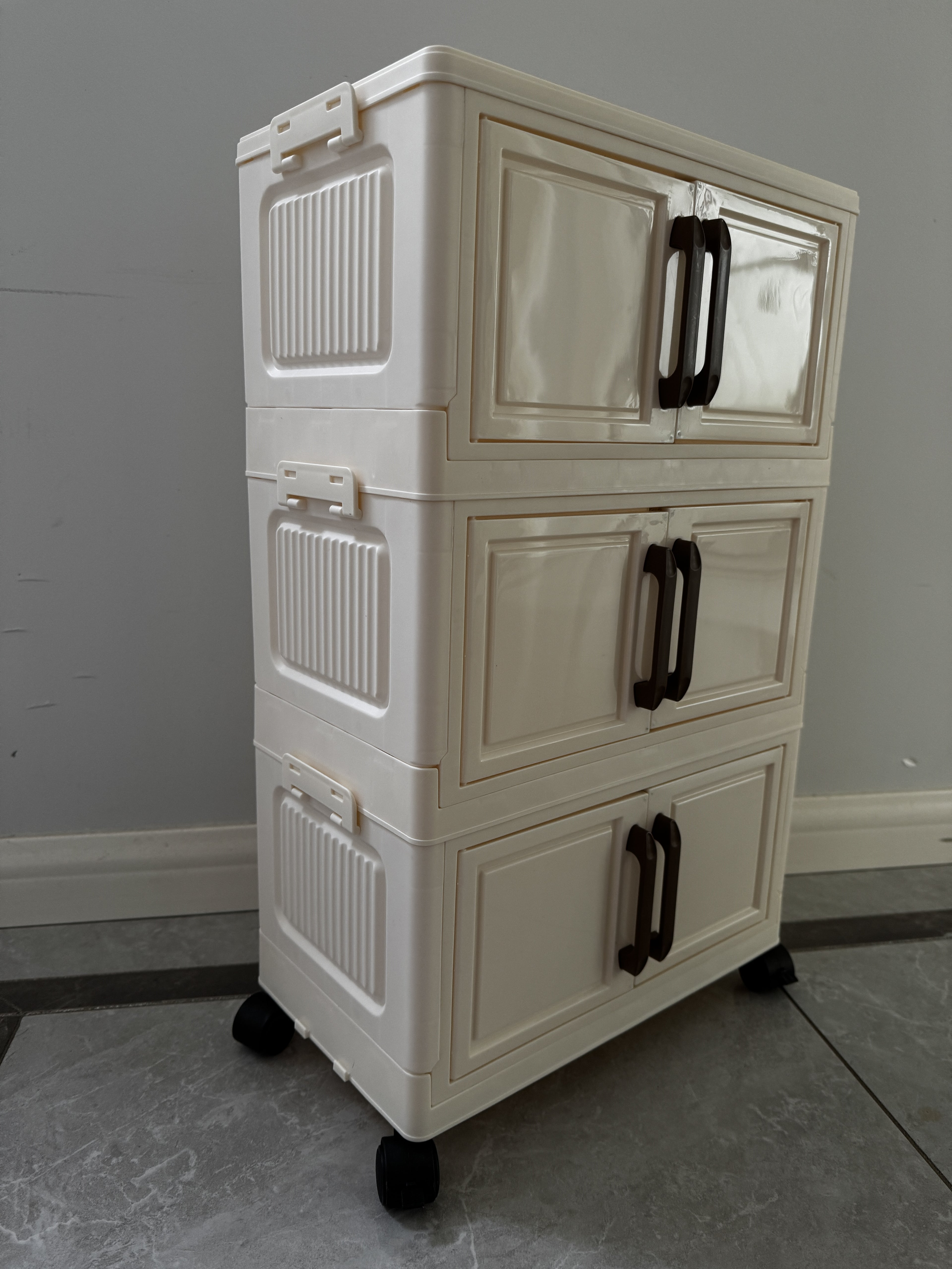 ELIOREN  cabinet 40cm wide&ivory white  3 layer storage cabinet Foldable storage cabinet
