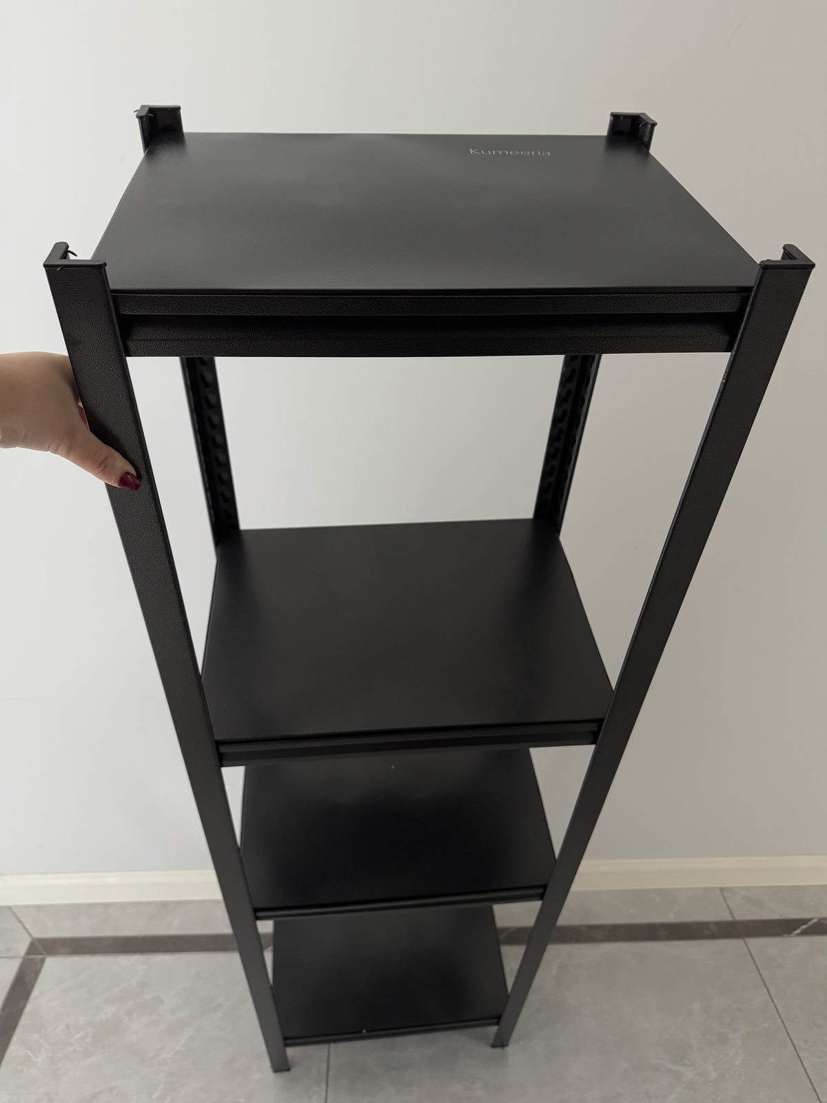 Kumeeria Shelves for storage（BLACK） Fourth floor (total height 138cm) adjustable height Portable installation Buckle shaped bracket Storage rack, cargo rack, storage rack  Multi functional and multi-purpose  Carbon steel material