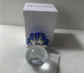 Krysentia Blue Crystal Flower Figurine Decor,Handcrafted Sparkling Crystal Bouquet with Clear Ball Base, Tabletop Ornament for Home Office