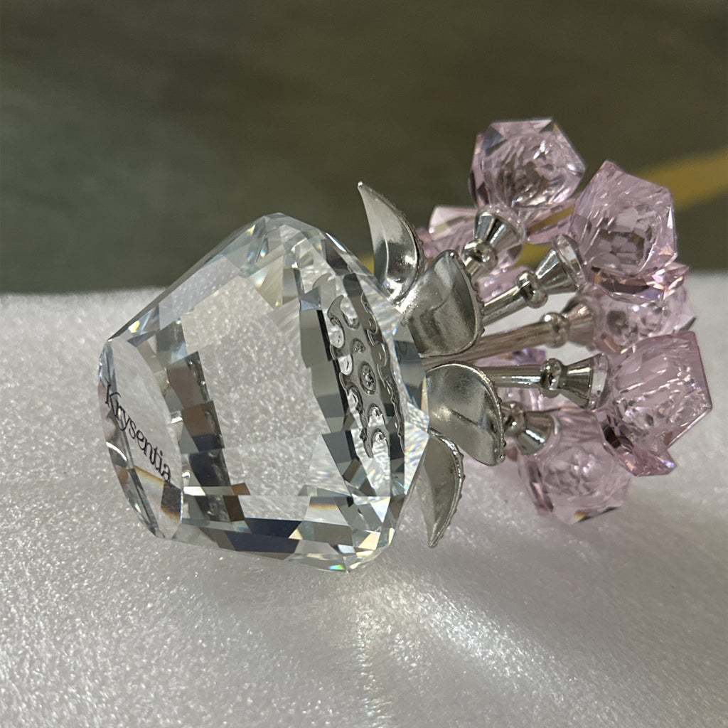 Krysentia Pink Crystal Rose Flower Figurine Decor,  Handcrafted Sparkle Crystal Bouquet with Diamond-Cut K9 Crystal Vase Base, Romantic Tabletop Ornament for Home Bedroom Office