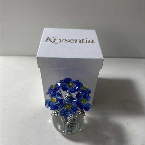 Krysentia Blue Crystal Flower Figurine Decor,Handcrafted Sparkling Crystal Bouquet with Clear Ball Base, Tabletop Ornament for Home Office