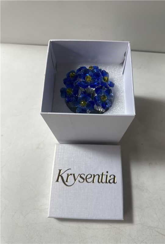 Krysentia Blue Crystal Flower Figurine Decor,Handcrafted Sparkling Crystal Bouquet with Clear Ball Base, Tabletop Ornament for Home Office